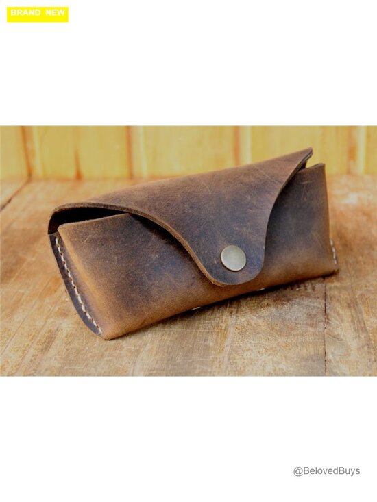Hand-Stitched Crazy Horse Leather Sunglasses Case Vintage Eyeglass Holder main image 5